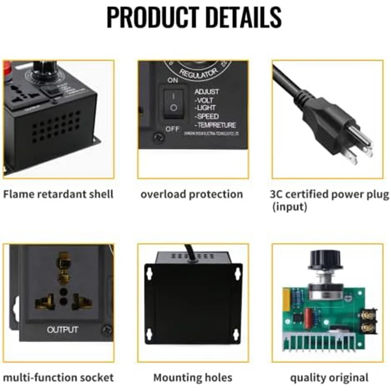 1 Pieces Variable Speed Controller Fan Speed Controller Motor Variable Voltage Regulator US Plug