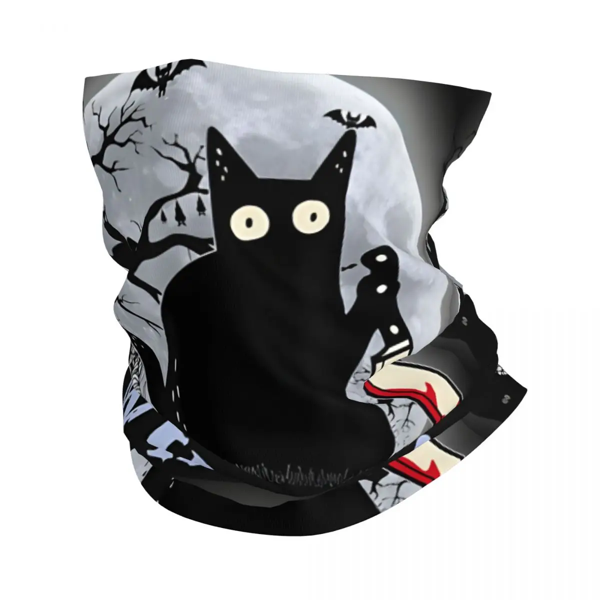 Black Cat With Knife Thin Wrap Scarf Bandana Neck Gaiter Face Cover Headband