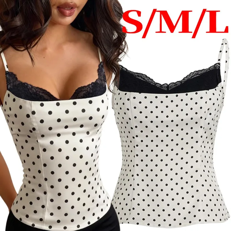 

Polka Dot Lace Underwear Vest Women Y2K Backless Sleeveless Fitted Tank Top Streetwear Summer Sexy Underwear Tops Spring Summer