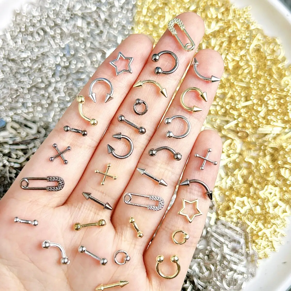30PCS Multiple Style Creative Pin Alloy Nail Charms 3D Solid Color Glossy Pentagram Cross Rivet Nail Art Decorations DIY Nails view 6