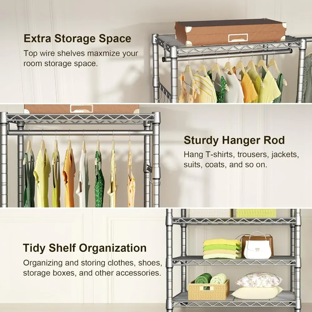 Heavy Duty Closet Garment Rack, 6 Tiers Adjustable Metal Freestanding Expandable Clothing Storage with 4 Hanger Rods