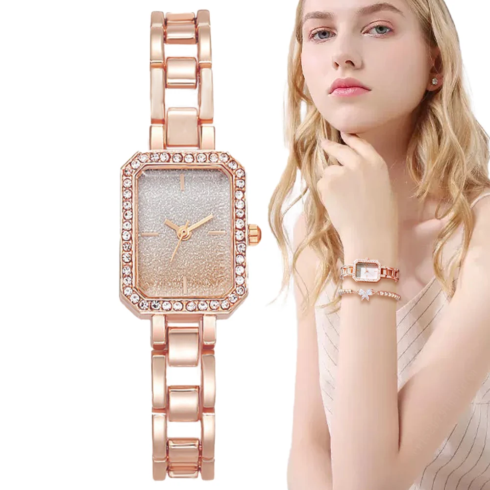 Lujo Ladies Brand Relojes Vestidos de Moda Cuadrados de Cristal Diseño Minimalista Mujeres Reloj de Cuarzo Acero Inoxidable Reloj Esqueleto