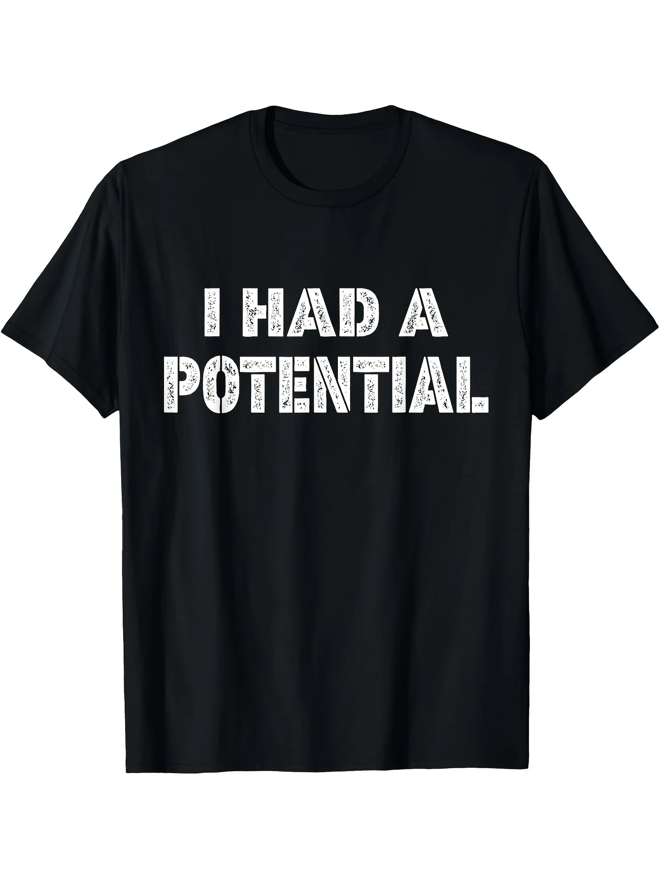 I Have Potential: Distressed White Vintage Oversized T-Shirt, Unisex Style, 2026 Summer Short Sleeve Printed T-Shirt