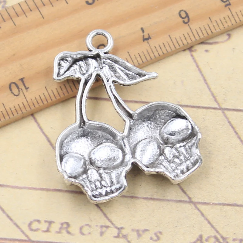 5pcs Charms Skull Cherry 39x32mm Tibetan Silver Color Pendants Antique Jewelry Making DIY Handmade Craft