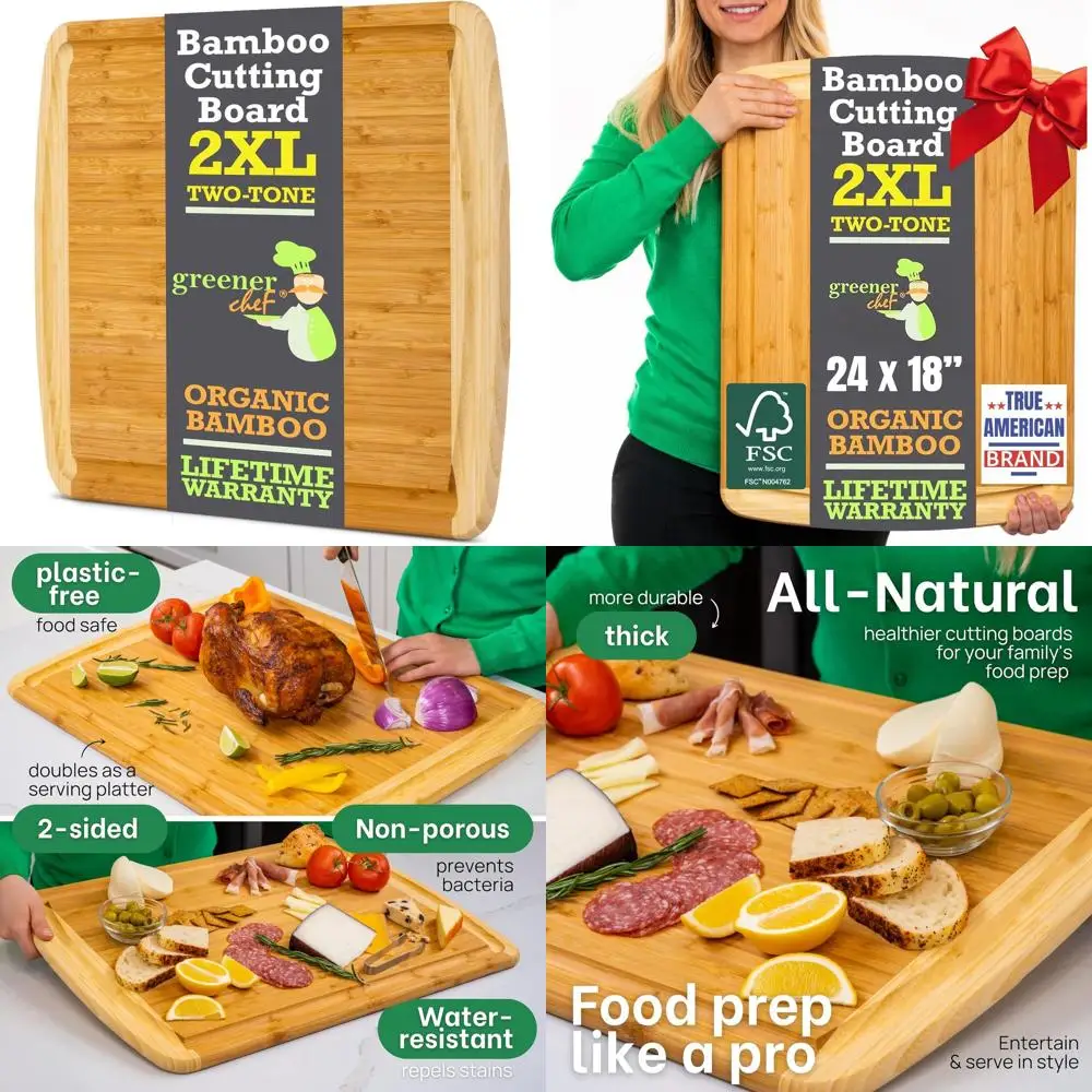 

Lifetime Warranty 24 XL Bamboo Cutting Board - Large Wooden Butcher Block for Kitchen & Charcuterie with Deep Grooves