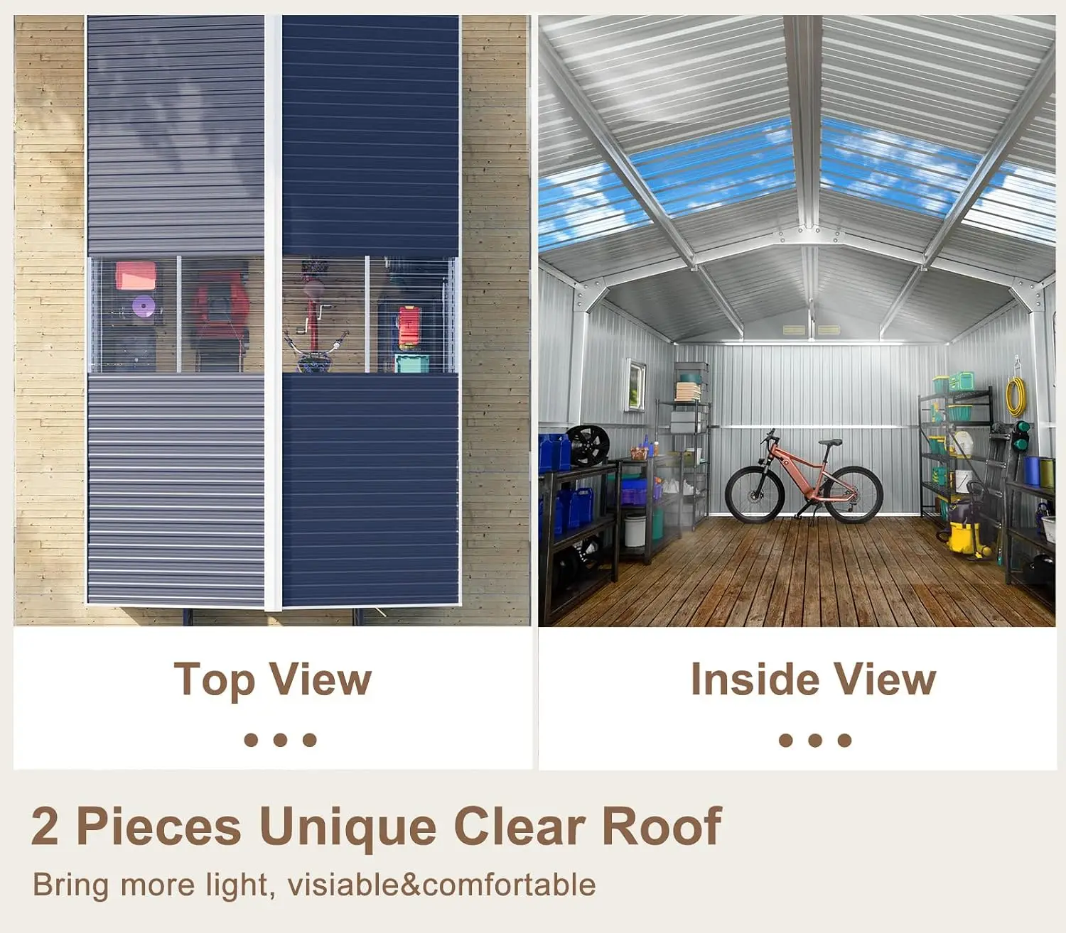 Metal Storage Shed 10x12 FT with Sunroof Window Lockable Door Vent Waterproof Heavy Duty Frame for Yard Tool, Customized view 4