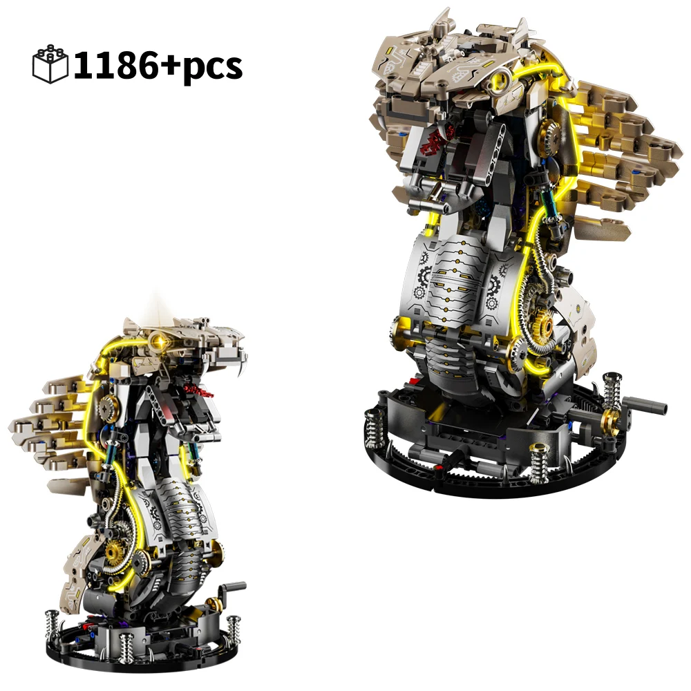 

1186 шт. механические строительные блоки кобры, серия животных, светящийся креативный 3D орнамент, Рождественский подарок для взрослых и детей