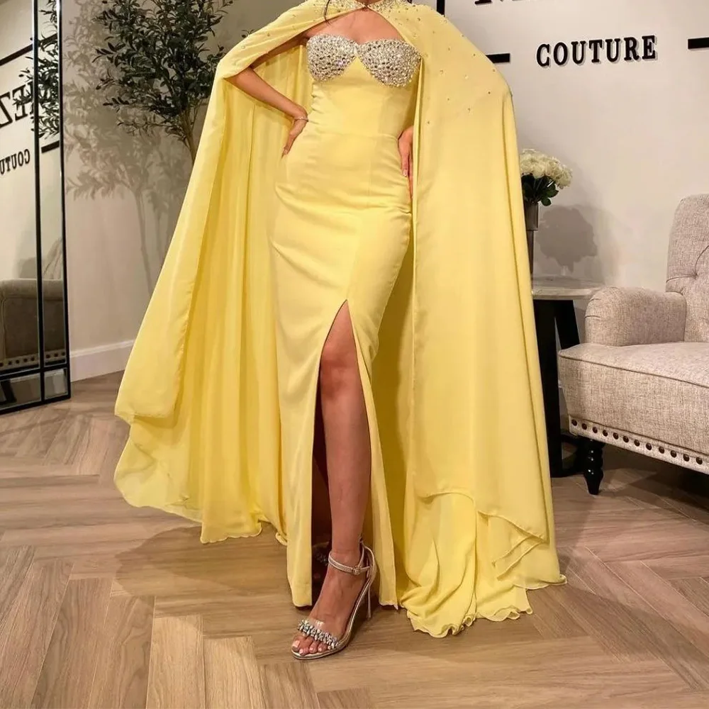 

customizedExquisite Strapless Satin shawl Sleeveless Straight Evening Dress Fashion Pleats Crystal Solid Color Floor Length Cust