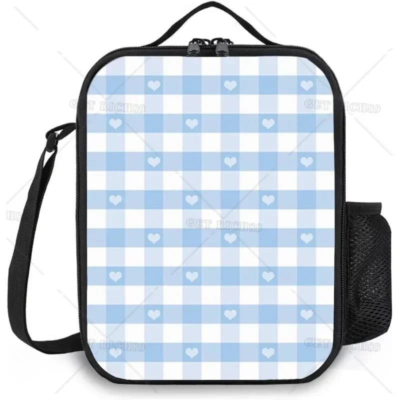 Plaid Insulated Lunch Bag for Women/Men Little Hearts Reusable Lunch Box with Adjustable Shoulder Strap for Office Work Picnic