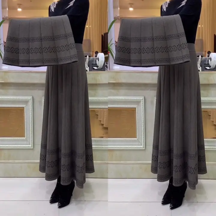 

Cashmere Skirt Female Autumn and Winter High-waisted A-line Skirt Mid-length Puffy Umbrella Thick Wool Female Skirt LJ161