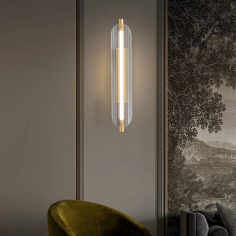 Modern Clear Glass Wall Light Brass Gold For Living Room Bedroom Aisle Restaurant Sconce Copper Gold  New Style