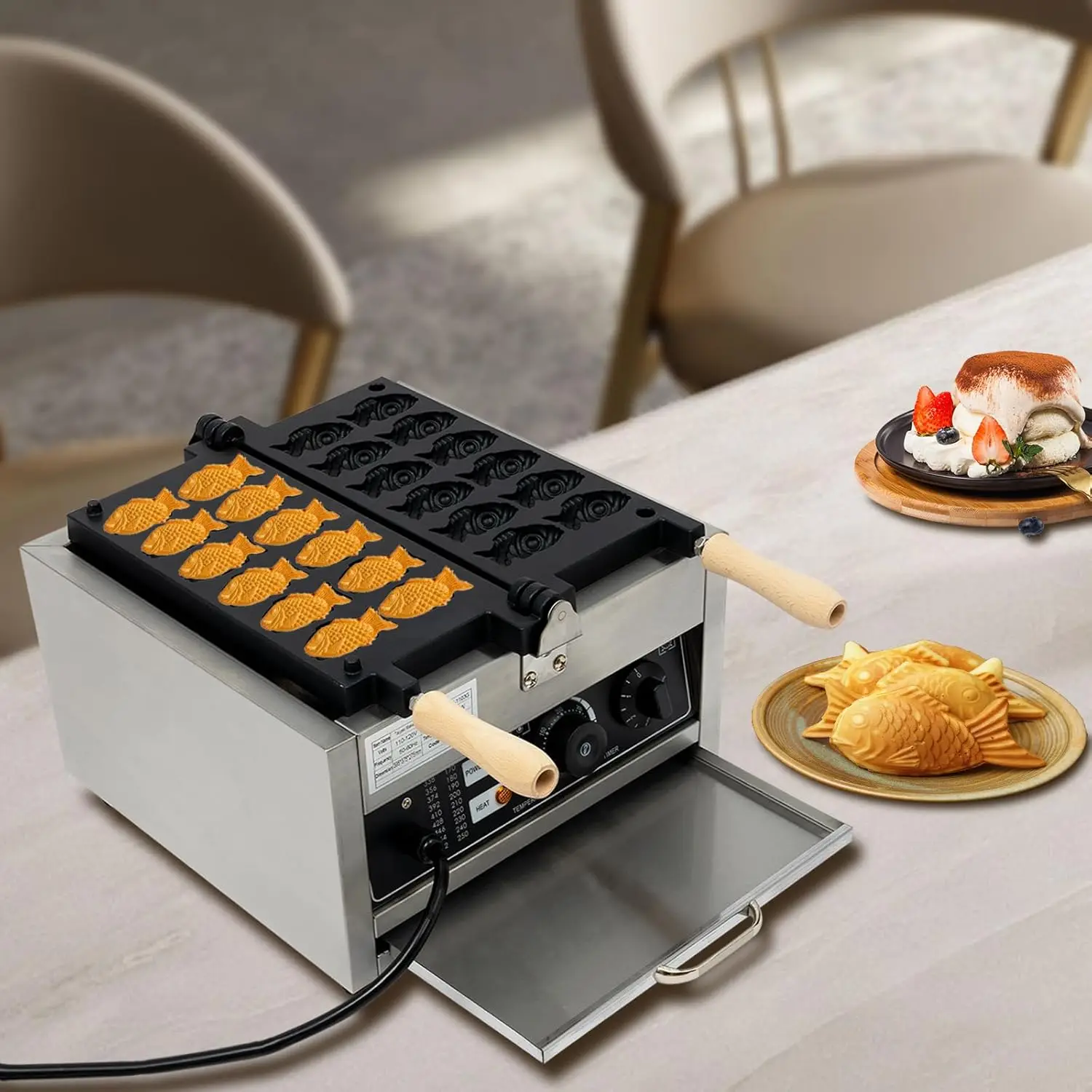 Taiyaki-máquina para hacer gofres de pescado, 12 Uds., Mini molde en forma de pez, panadero de 1800W, máquina comercial antiadherente para hacer gofres para restaurante y aperitivos