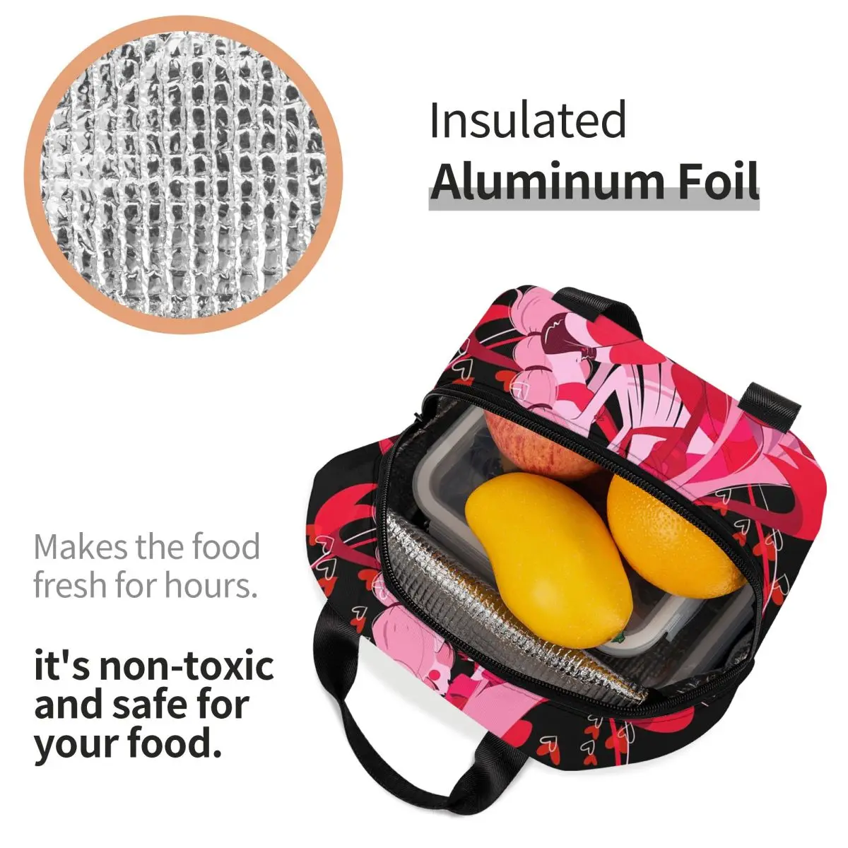 تشارلي آند فاجي فندق هازبين معزول حقيبة الغداء للمدرسة برودة صندوق طعام حراري حمل صناديق الغداء الحاويات #3