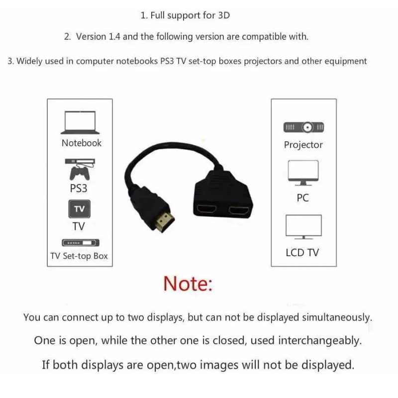 Hdmi Compatible Splitter Cable Video Switch Adapter Output Hub X Box Ps3 4 Dvd Hdtv Pc Laptop TV Hd 1080p 1 Input 2