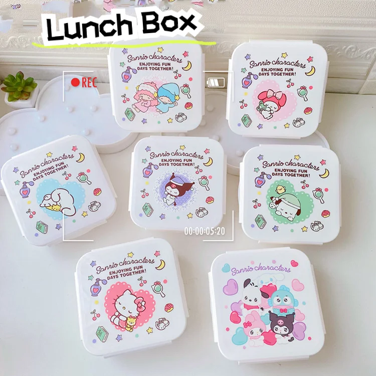 

Cute Sanrio Cinnamoroll Food Sealed Storage Box Cartoon Anime Kuromi My Melody Refrigerator Collection Fresh Box Lunch Box