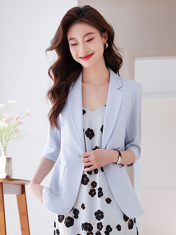 

Slim Fit Pure Color Suit Jacket Women's Summer New Style Seven Sleeve Western Clothes Outerwear Elegant Commute Wind