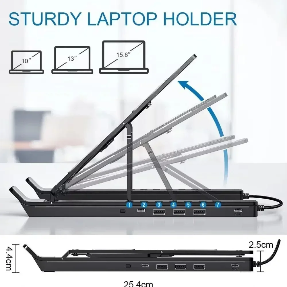KEBIDUMEI 4IN1 USB RGB Stand Foldable Laptop Stand Portable Notebook Bracket Support Base Aluminum Alloy Holder For Macbook PC