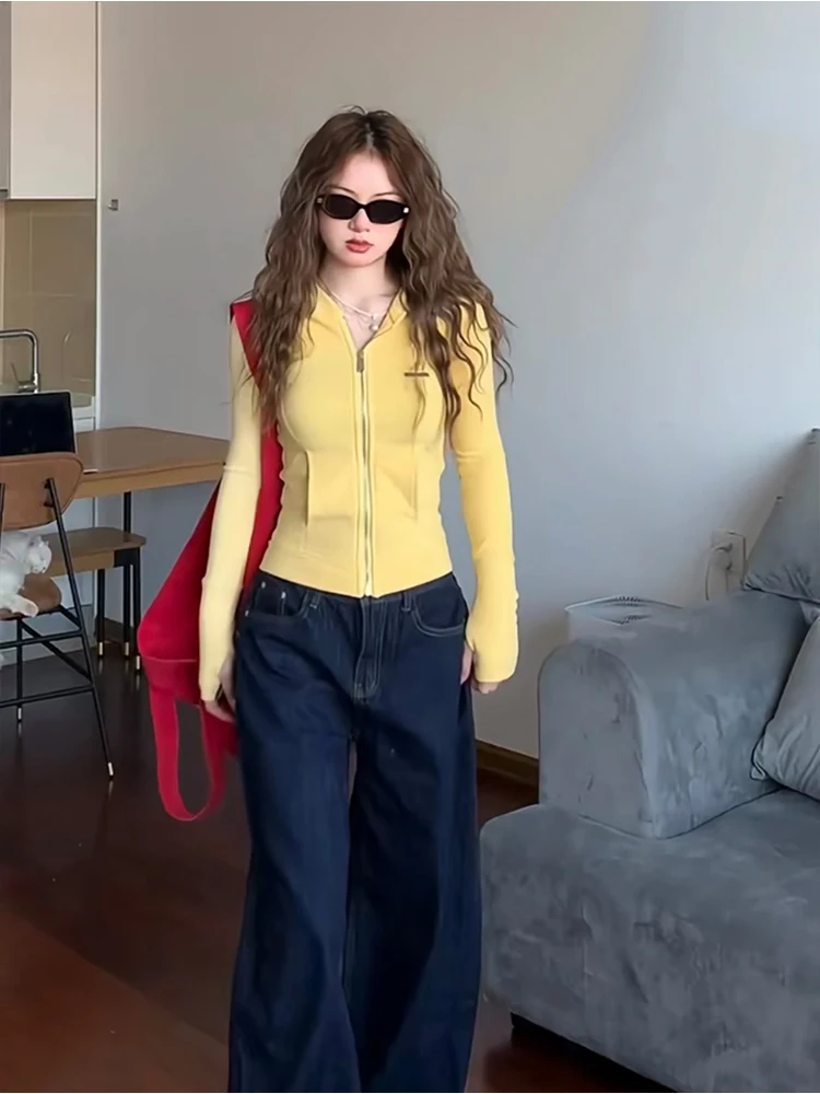 High Waist Wide Leg Blue Jeans Women's Autumn Winter Loose Slimming Floor Length Straight Cut Denim Pants Retro Sle