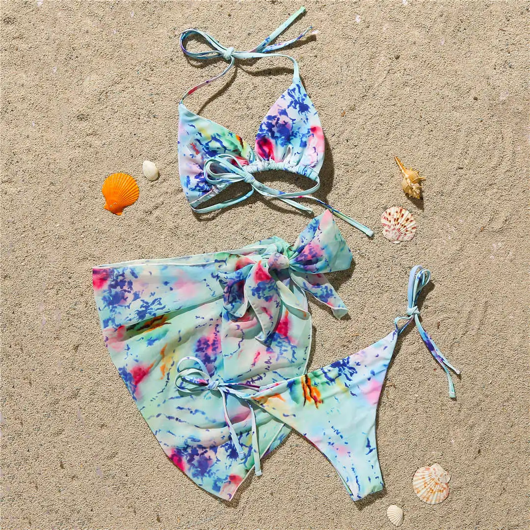 Neuer sexy Bikini mit Strasssteinen, Damen-Badebekleidung, dreiteiliges Bikini-Set mit Sarong, Badeanzug, Badebekleidung, Modell V2538 – Detail 11