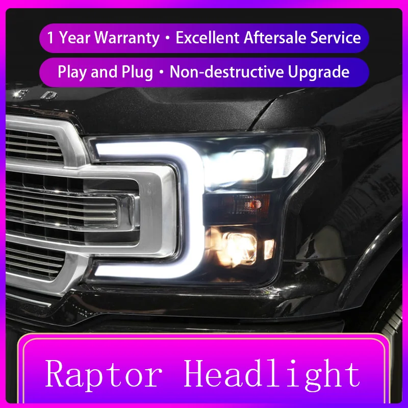 A Pair of Car Modification For Ford Raptor F150 F-150 2018-2020 Xenon Front Lamp LED Upgrade Headlight Dynamic Auto Accessories