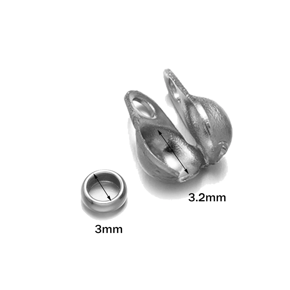 50 Stück Edelstahl-Quetschperlenspitzen, Knotenabdeckungen, Clamshell-Faltperlenspitzen mit 50 Stück Endkappen für die Schmuckherstellung, Basteln, Heimwerken