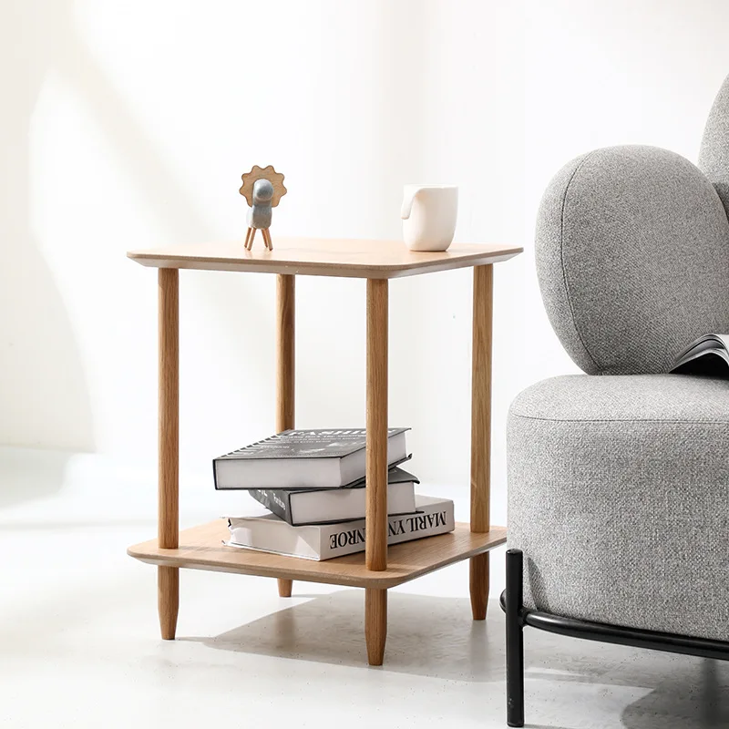 

Nordic solid wood sofa side a few simple household living room corner a few square double-layer small coffee table minimalist be