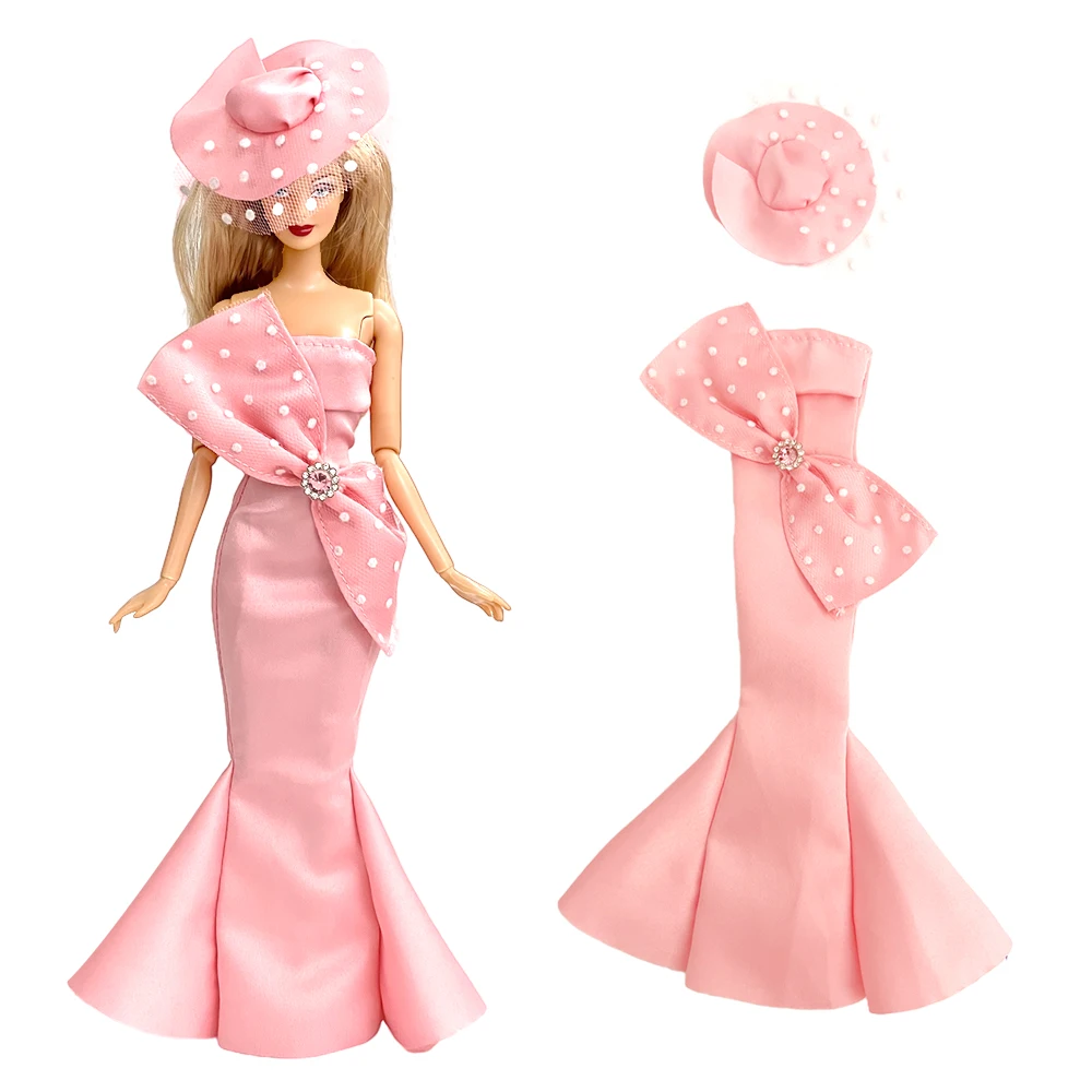 

NK Official 1 Set Noble Pink Doll Dress Bow Knot Party Gauze Hat Dress 11.5 Inch Doll Clothes 1/6 Toy clothing