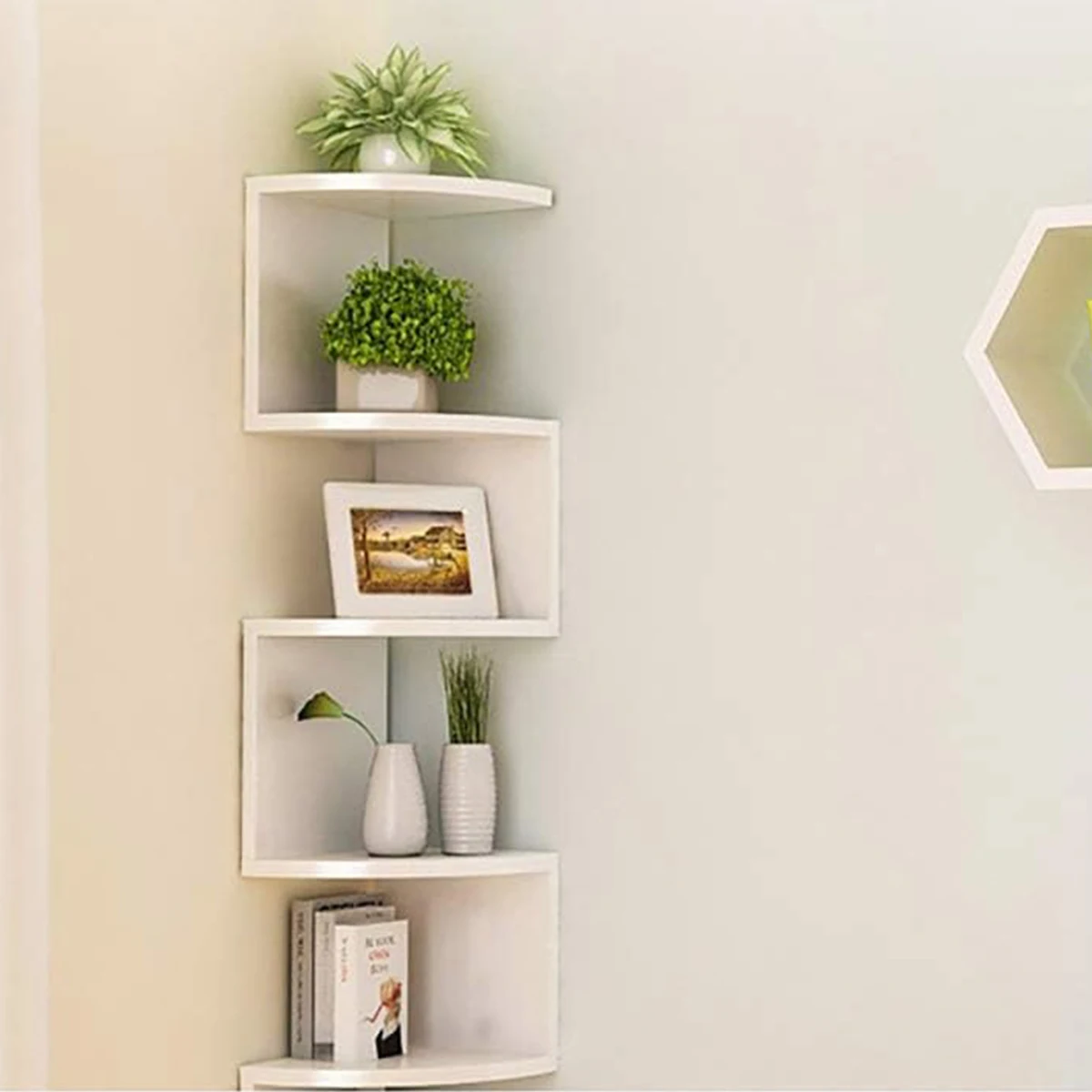 Wall Shelf Creative Home Wall Corner Triangle Shelf Wall Hanging 5 Tier Semi-circular Partition Corner Bookshelf Storage Rack