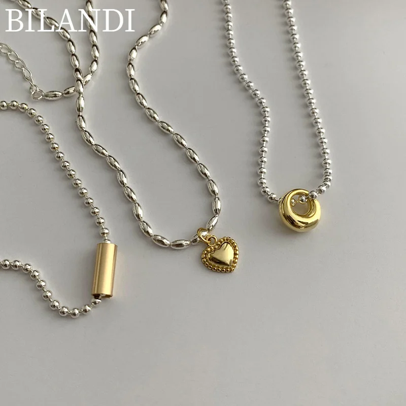 BIlandi Women Jewelry Geometric Heart Pendant Necklace 2022 New Trend Vintage Temperament Bead Necklace For Women Party Gifts