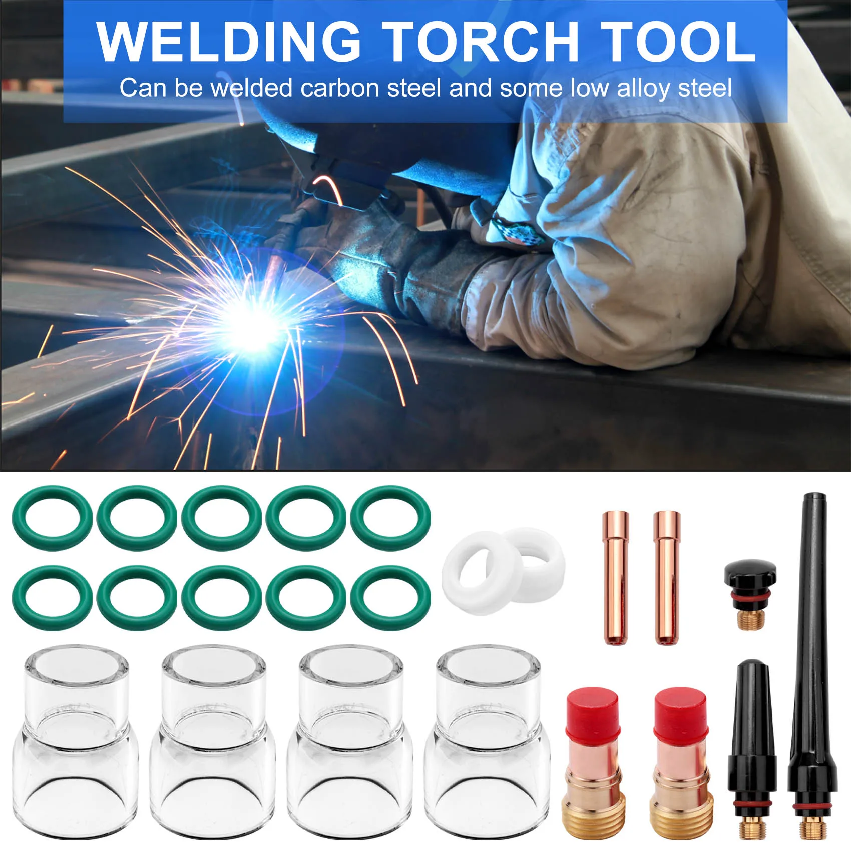 

23PCS TIG Stubby Gas Lens 17GL332 3/32Inch & 12 Cup & TIG Gas Lens Alumina Nozzle Kit For DB SR WP 17/18/26 TIG Welding Torch-BE