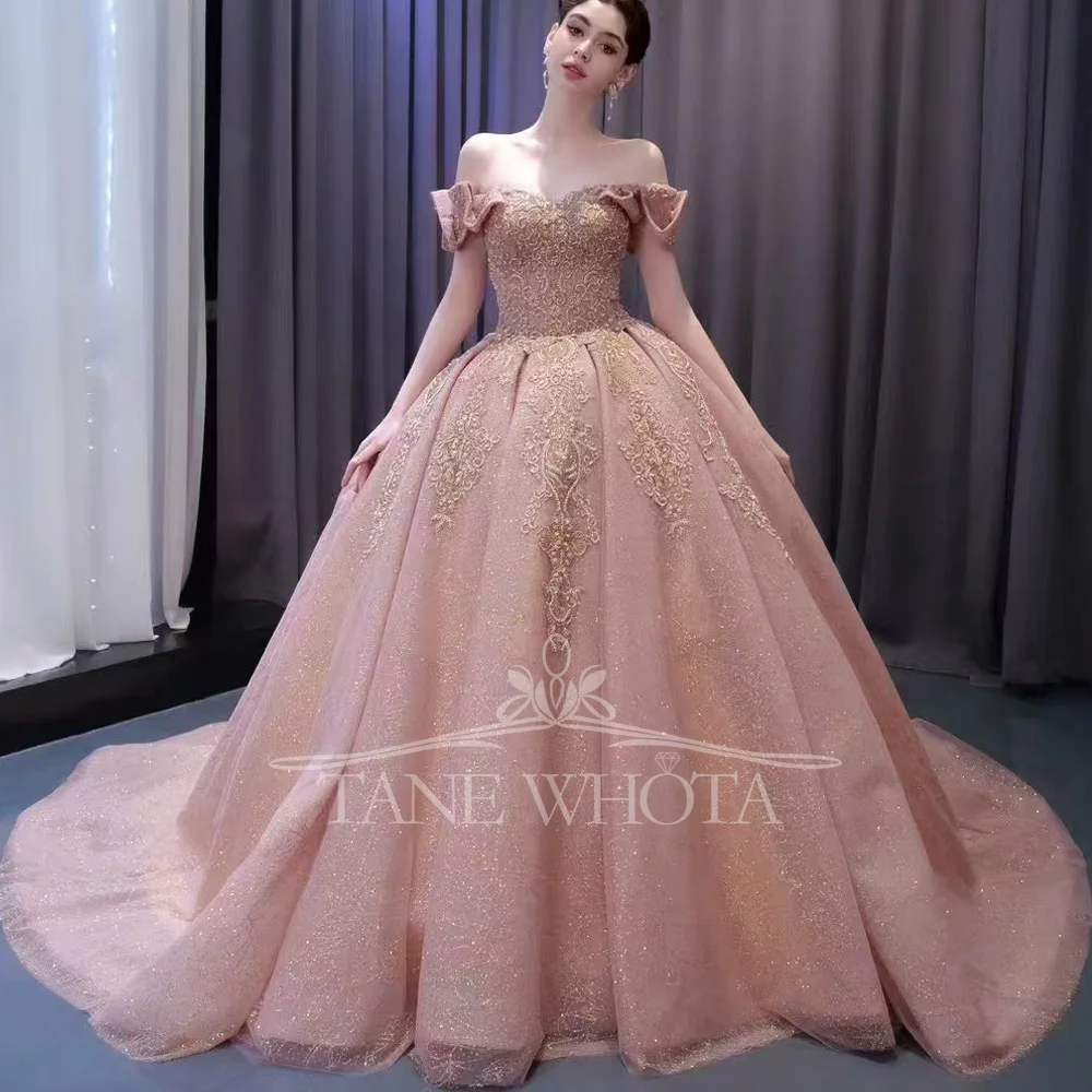 

Sweetheart Off The Shoulder Pink Evening Dress With Sequined Beading Embroidery Lace Up Back Customizable Luxury Prom Gown