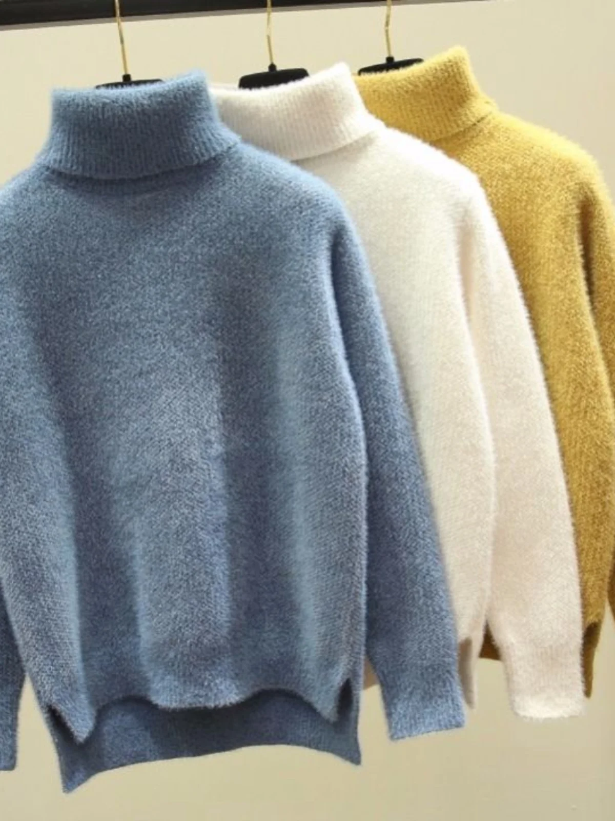 

Thiened High Collar Faux Mink Sweater Women's Autumn Winter Warm Fluffy Base Layer irt for Teens And Tweens