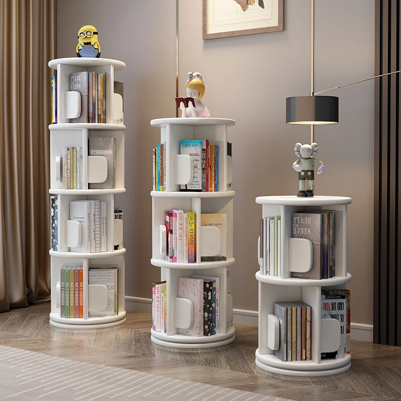 Corner Display Bookcase Rotation Wooden Mobile Storage Bookshelf Magazine Circular Estanteria Habitacion Minimalist Furnitures