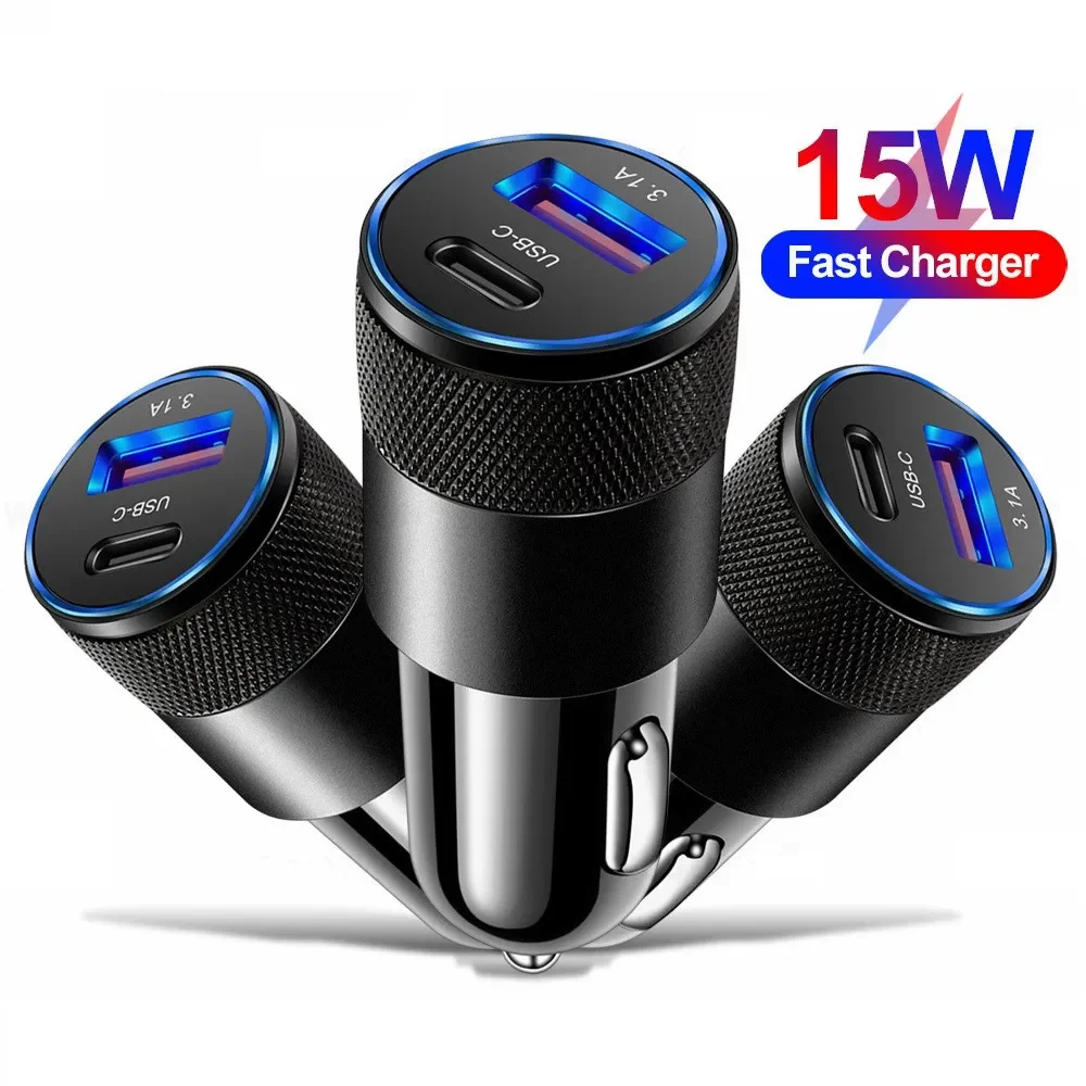 

3.1A 15W PD Car Charger Aluminum Alloy Fast Charger USB-C Car Auto Replacement Charger For iPhone 12 15 16 17 For Samsung GPS