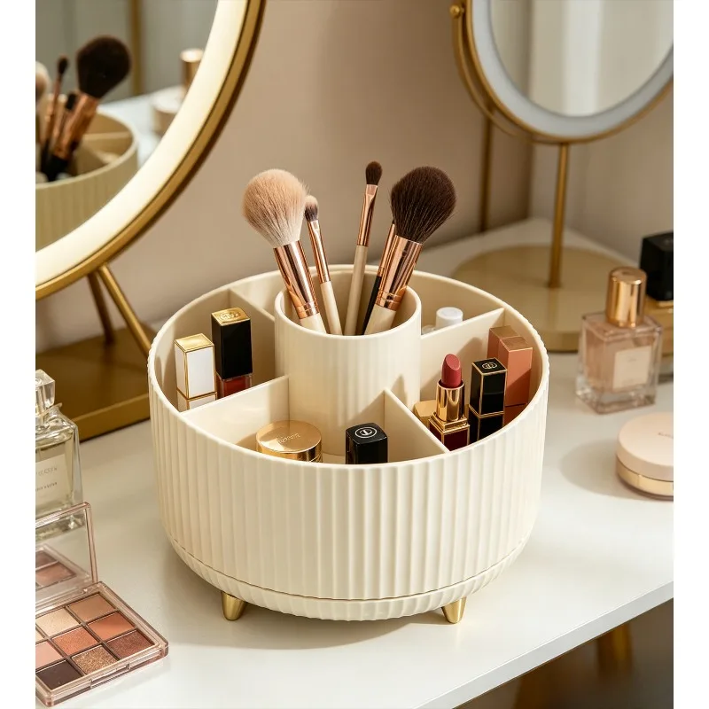 Desktop Rotating Cosmetic Storage Holder PP Material Makeup Brush Organizer Vanity Lipstick Box Pen Holder