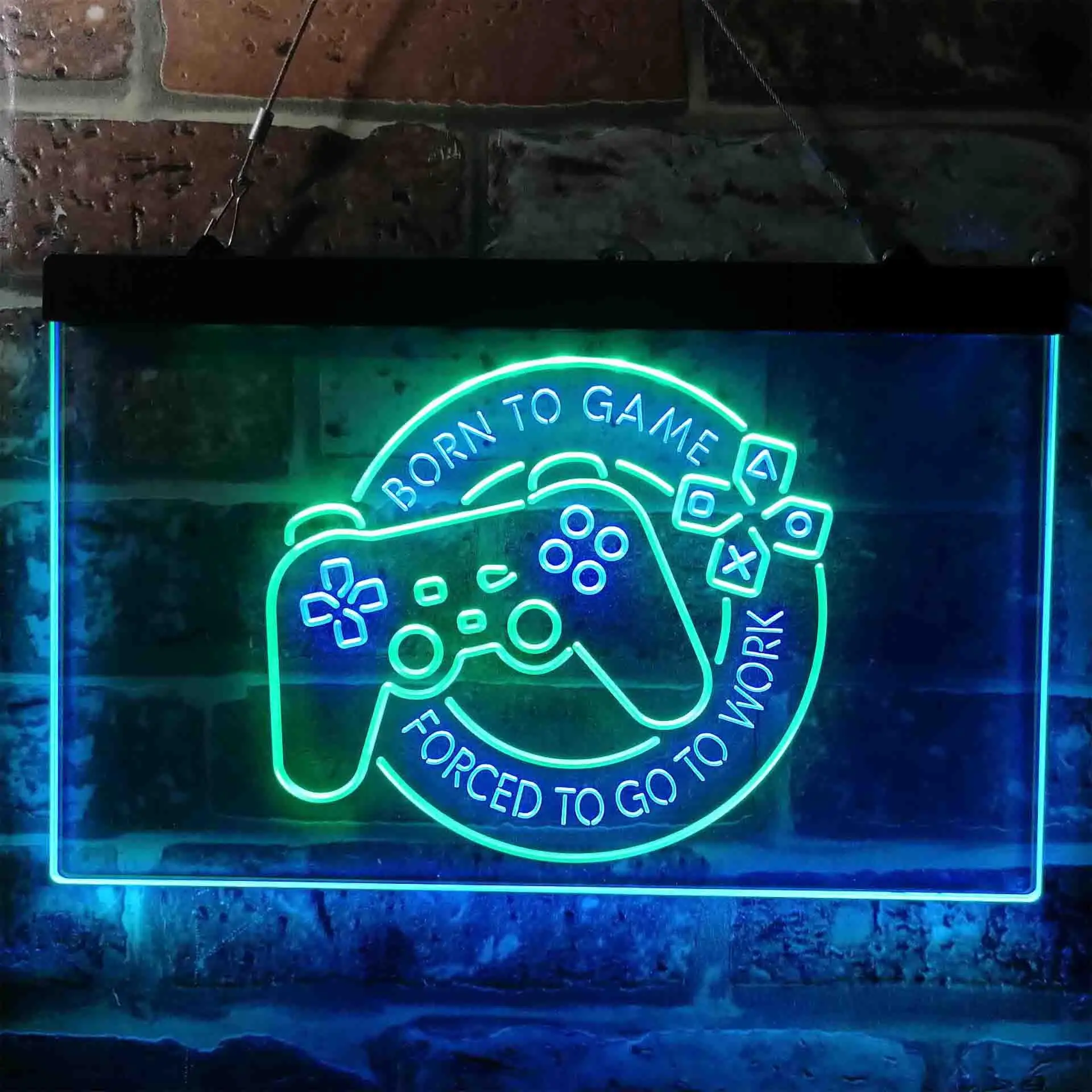 Born to Game Forced to Go to Work. Game Console/Controller Dual Color Led Neon Sign st6-i3778