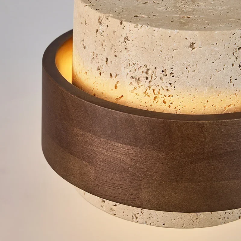 

Led Pendant Lamp Bedroom Beside Chandelier Small Stone Light Wood Walnut Color Hanging Lighting Fixture Retro Bar Restaurant 4