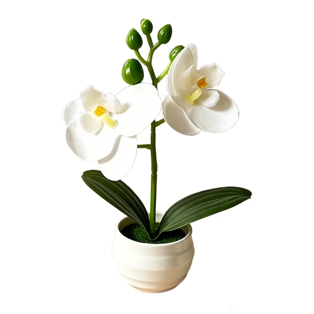 Spiral for stem Artificial for orchid in Pot for 2 Blooms for Dining Table Centerpiece Home Office 18.5 cm Soft Rubber Material
