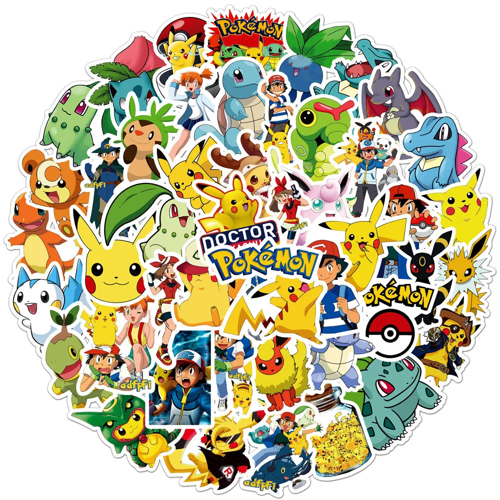 50pcs Pokemon Stickers Pack Cute Anime Stickers Waterproof Laptop Skin Kawaii Packaging Phone Case Art Supplies