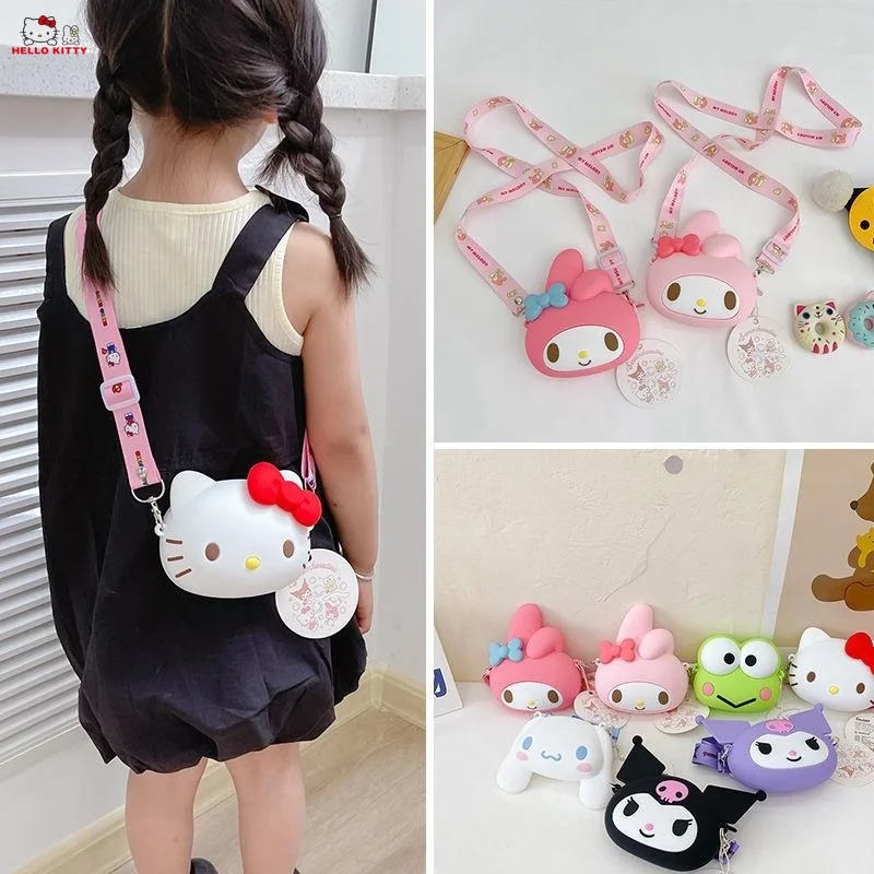 

Genuine Hello Kitty Crossbody Bags Kuromi Melody Cute Cartoon Fashion Little Girl Silicone Crossbody Bag Wallet Birthday Gift