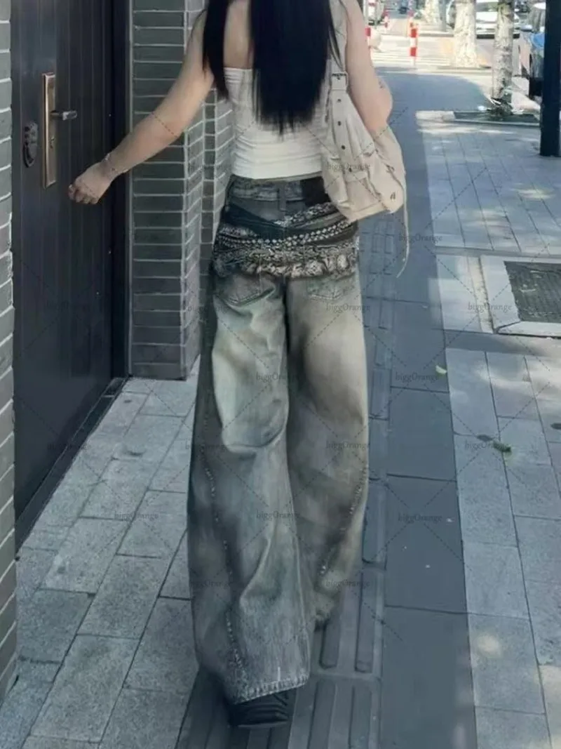 جينز هاراجوكو Y2K أوروبي أمريكي كبير الحجم موديل 2025 جينز نسائي عالي الشارع بتصميم هيب هوب غير رسمي فضفاض واسع الساق #4