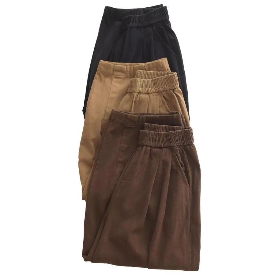 여성용 면 작업복 와이드 레그 팬츠 스트레이트 컷 캐주얼 봄 플러스 사이즈 루즈핏 하이웨이스트 나인 포인트 바지