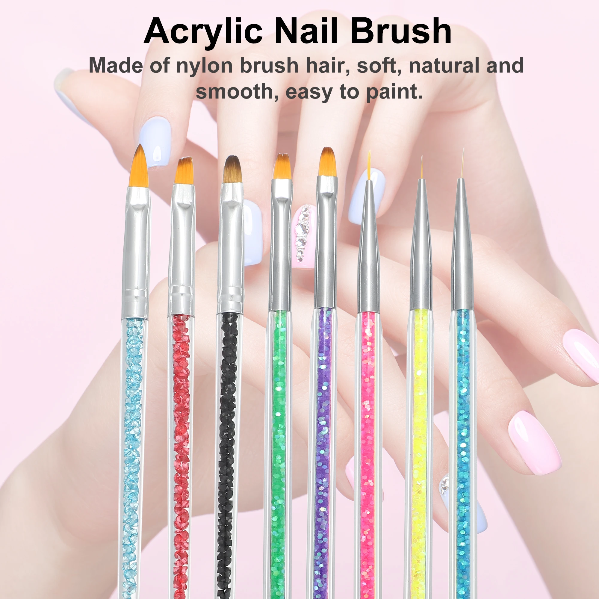 VOCOSTE 8 Pcs French Stripes Acrylic Nail Art Liner Brushes Set DIY Drawing Pen UV Gel Brushes Painting Pen Manicure Tools