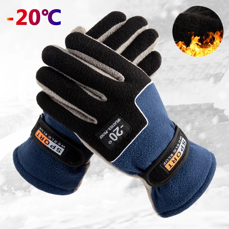 

Men Winter Warm Fleece Thermal Motorcycle Thermal Warm Gloves Polar Fleece Mittens For Men Snow Sports Gloves Black Blue Glove