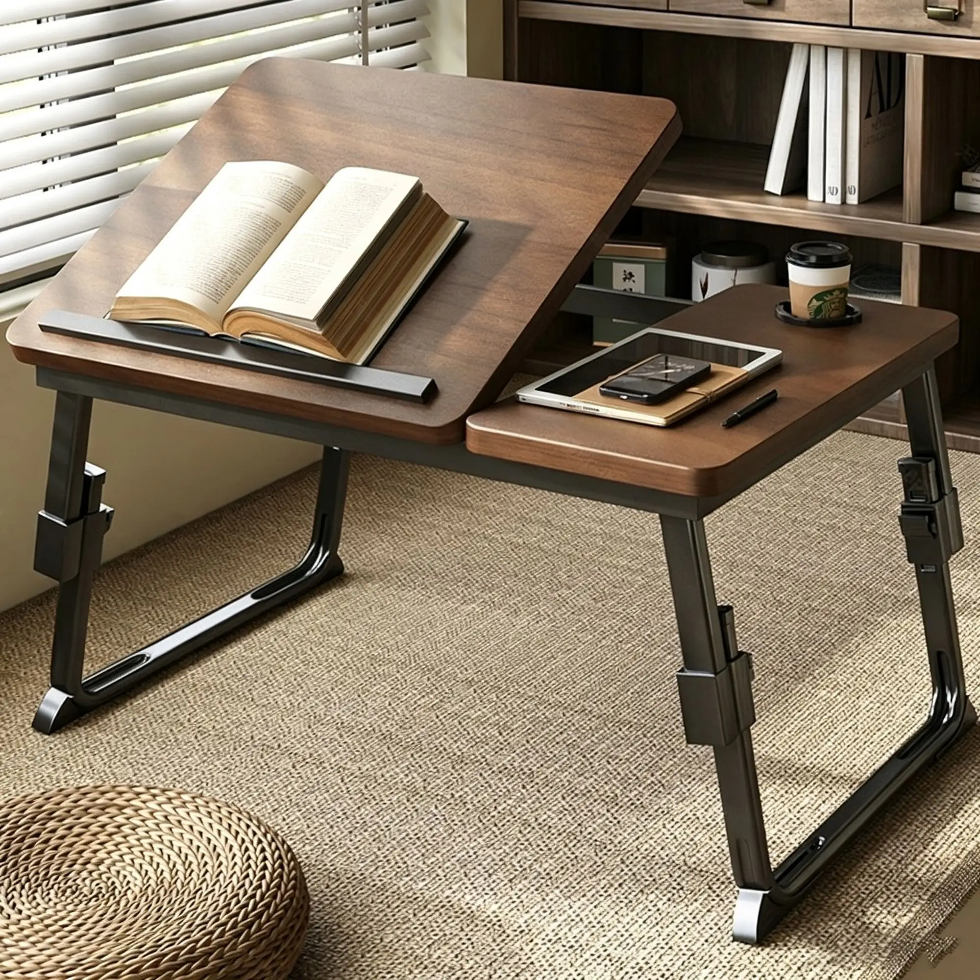 Wooden Adjustable Laptop Desk Foldable Portable Bed Table Tray With Tilted Desktop For Reading Working Studying Writing Sofa