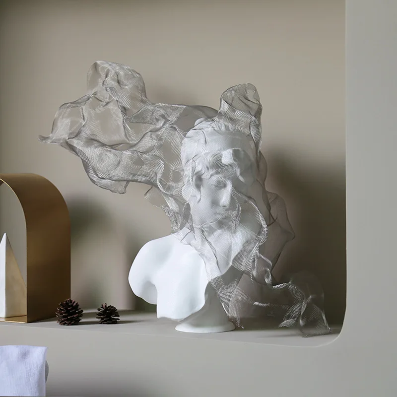 Nordic light luxury, veil girl sculpture, model room, living room, entrance, plaster statue