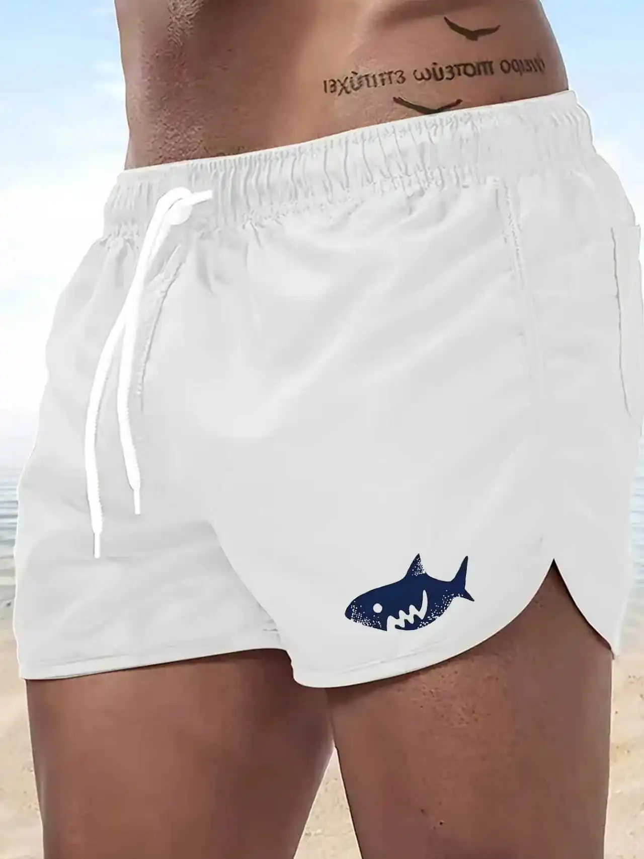 

Летние пляжные шорты 2026 с принтом акулы, на шнурке, легкие, для мужчин