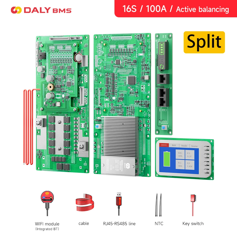 DALY Smart BMS Energie-omvormer BMS Actieve Balancer 8S 24V 16S 48V 100A Li-ion/Lifepo4 Batterij BMS voor Deye Victron Omvormer