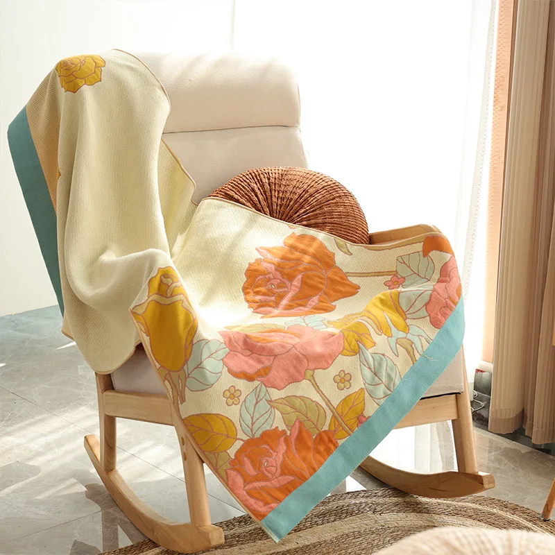 

Банные полотенца для дома, 4-слойное хлопковое Марлевое плетеное жаккардовое цветочное саржевое банное полотенце для взрослых, женский халат для душа, пляжное полотенце