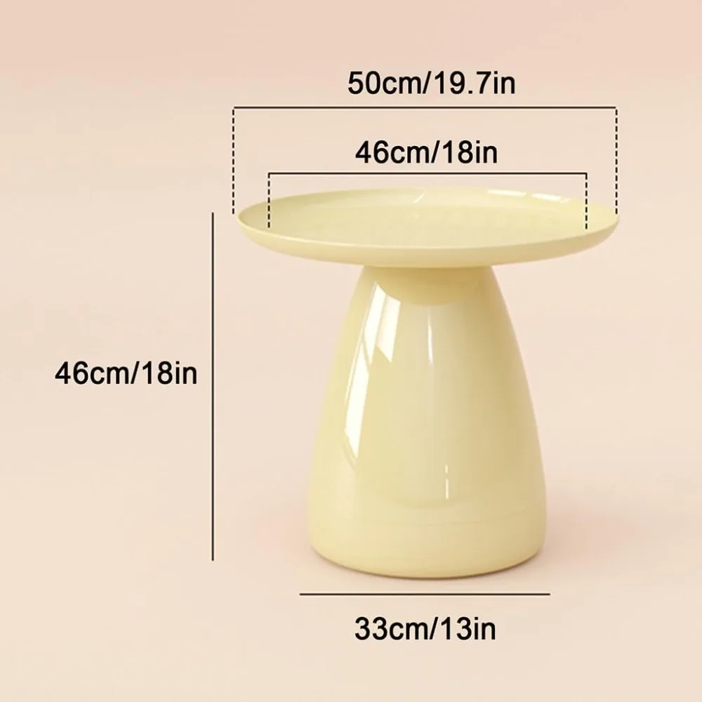 Comodino contemporaneo in materiale PC, comodino minimalista con ripiani aperti, divertente tavolino a forma di fungo, rotondo compatto